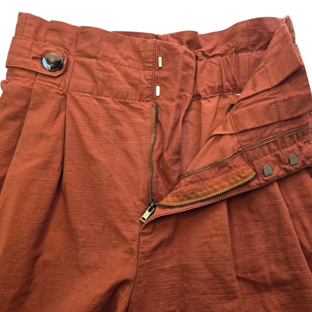 Zara Woman High-Waisted Pleated Rust Orange Tapered Pants Size S - Picture 3 of 8